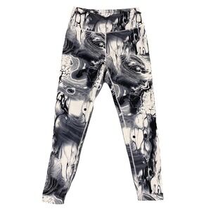 mta Sport Black White Marble Patterned Ankle Leggings‎ Womens M Yoga Gym Spandex